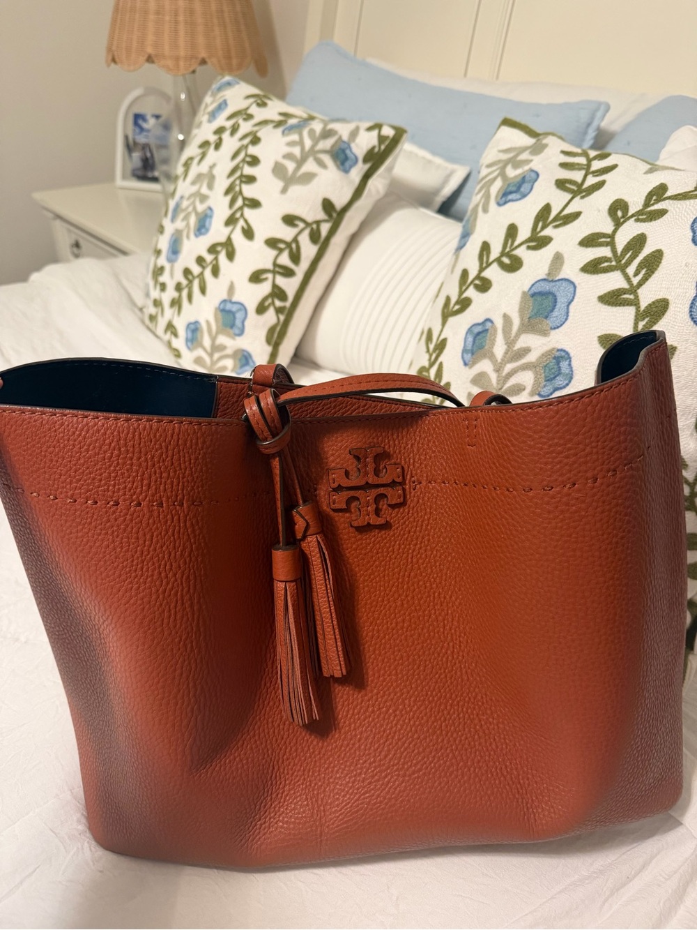 Tory Burch Chestnut Leather Tassel Tote